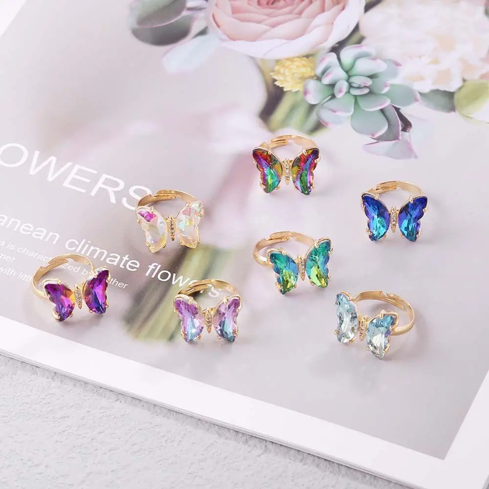 Butterfly Mood Ring Gradient Color Adjustable Temperature Ring Jewelry For Kids Birthday Gold Butterfly Rings
