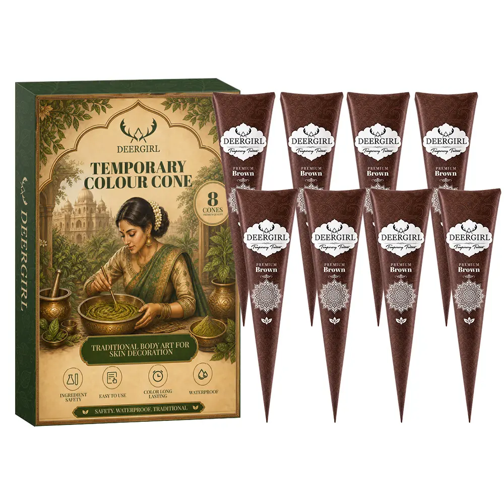Ins-style gift set of 8 cherry red henna cones Henna Tattoo, smooth clog-free long-wearing paste for authentic Indian art. Versatile for full skin patterns and nail detailing, romantic body decor kit for Valentine's Day, weddings and theme parties.