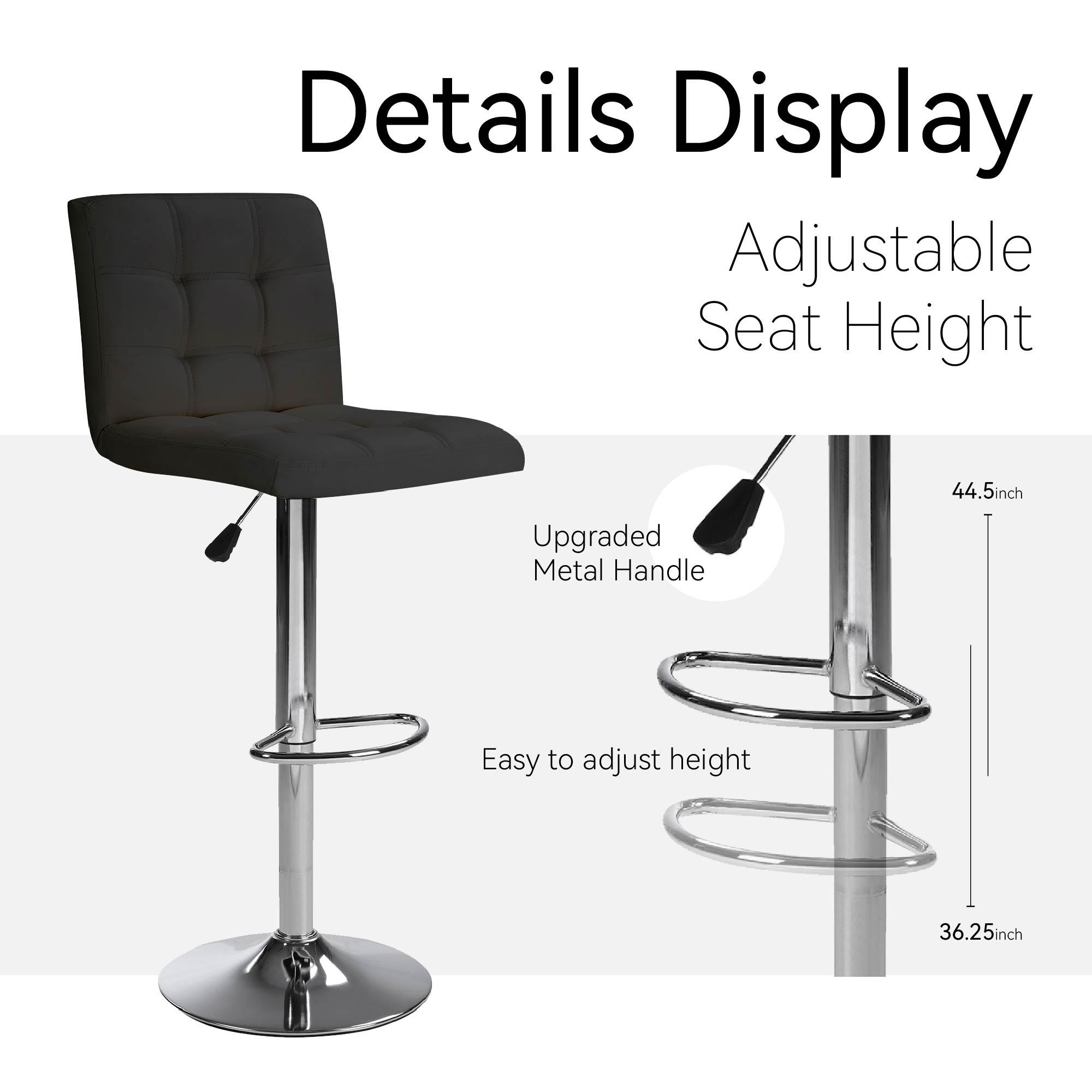 【TikTokShopBlackFriday】Adjustable Bar Stools Set of 2, Counter Height Swivel Bar Chairs with Backrest and Footrest, Square Cushion PU Leather Barstools for Kitchen Island, Café, Office