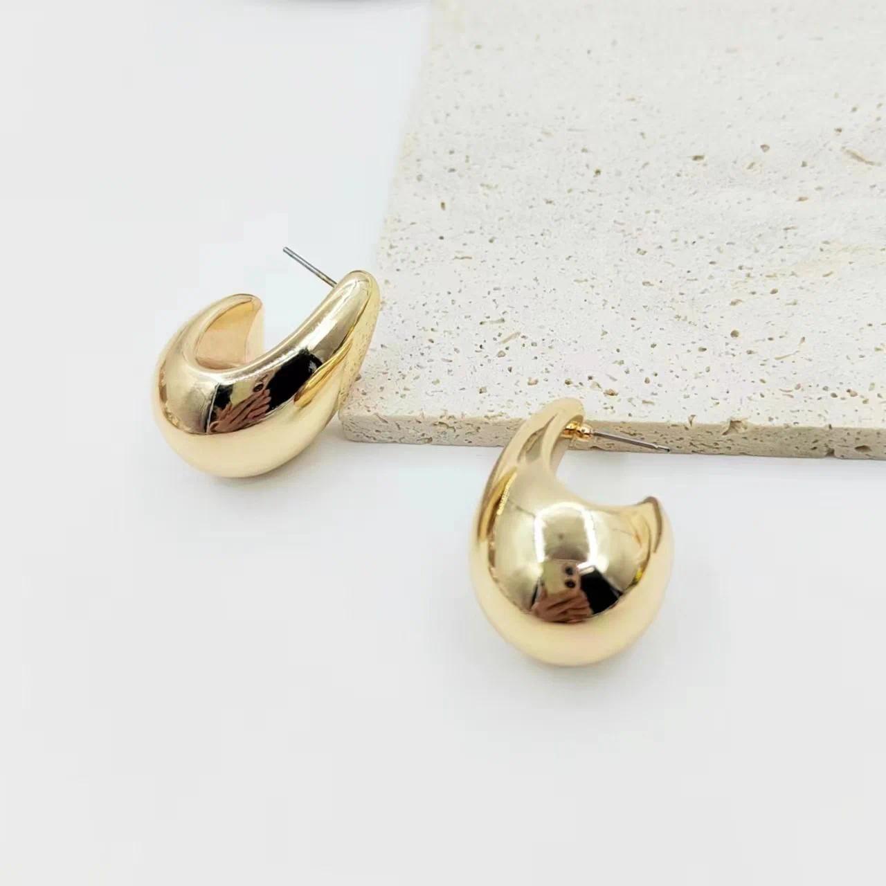 Small Water Droplets CCB Gold Color Smooth Stud Earrings for Women Exaggerate Punk Geometry Jewelry Accessories Girlfriend Gift