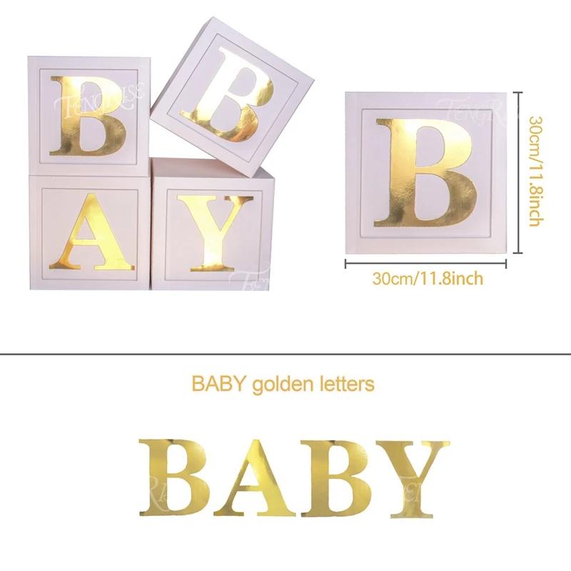 Wood Grain Printing Baby Shower Display Boxes Decoration, Neutral Gender Reveal Backdrop Brown Baby Stacking Blocks Backdrop for Kids Birthday Party