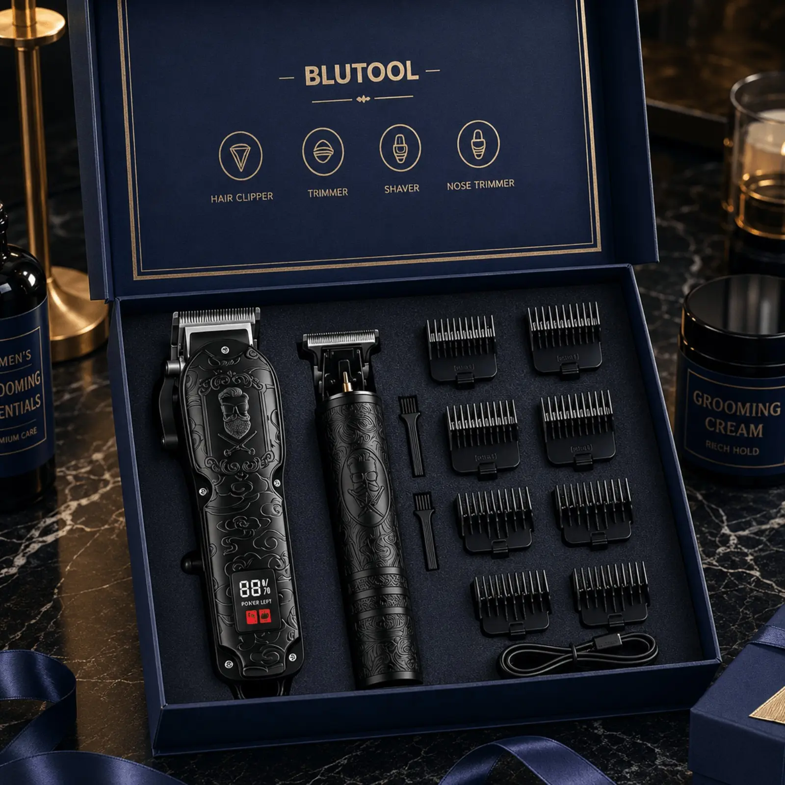 Men's grooming 2-piece set, including hair clipper and beard trimmer, wireless charging grooming set with comb, a gift set for dads, husbands, or boyfriends, suitable for birthdays, Christmas, and Father's Day.