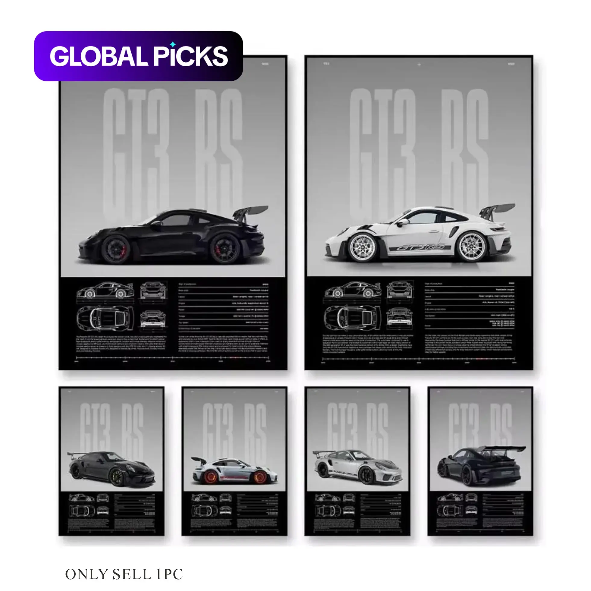 1PC, frameless, super sports car, super sports car poster canvas painting, for living room and bedroom decoration, office wall art, decorative item, art, suitable for living room, sofa, bedside, entrance hall corridor, bedroom, 20 options available