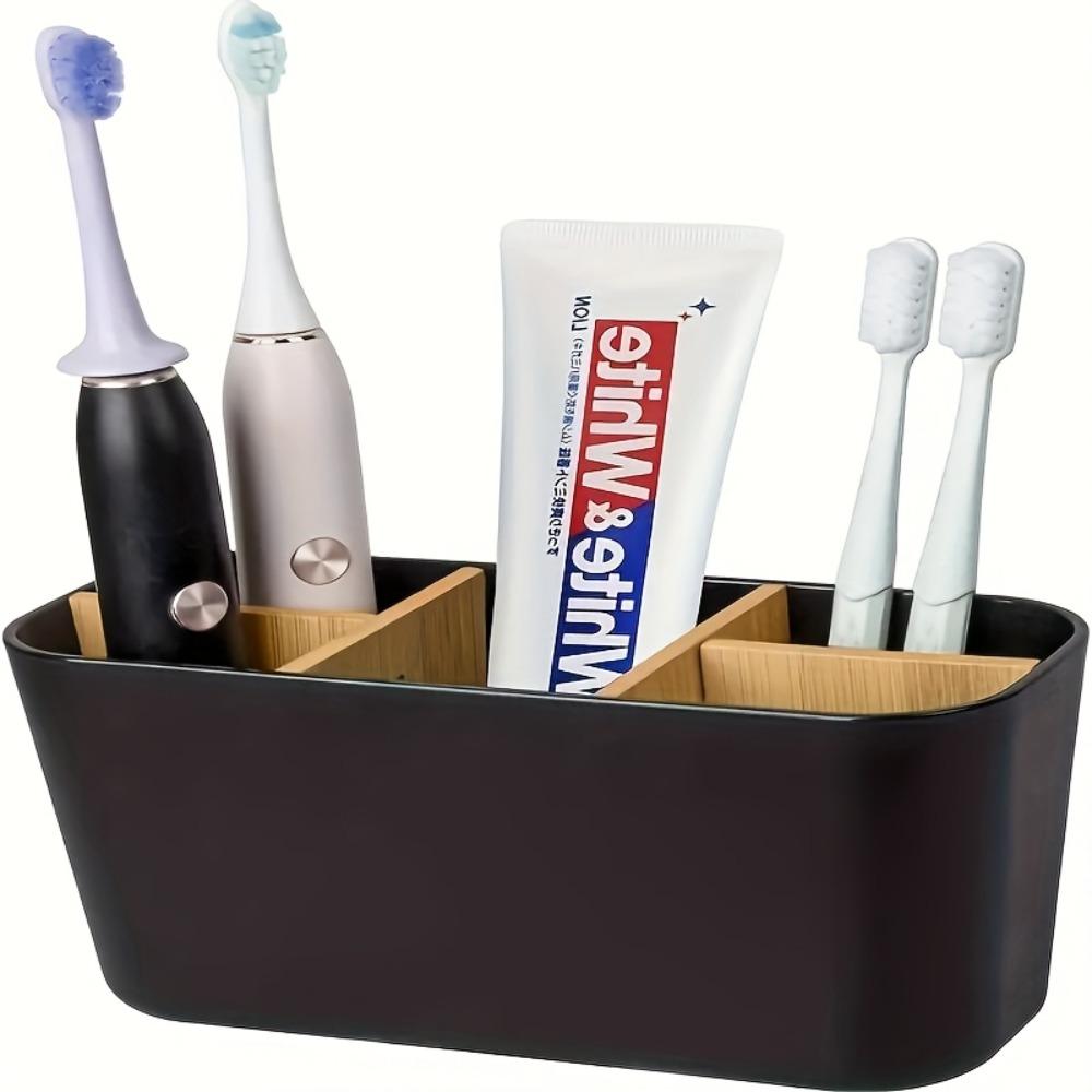 Multi-Functional Toothbrush Holder Stand, Independent Countertop Bathroom Storage Box, Razor & Makeup Brush Organizer, Home Decor