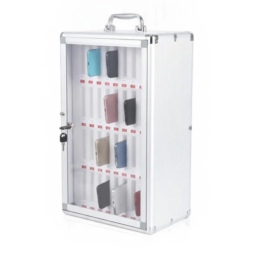 Lockable Learning space Cell Phone Storage Locker Cabinet - Aluminum Alloy, Wall-Mount or Portable, Keyed Lock with Handle, Numbered Slots Organizer - 24/36 Slots