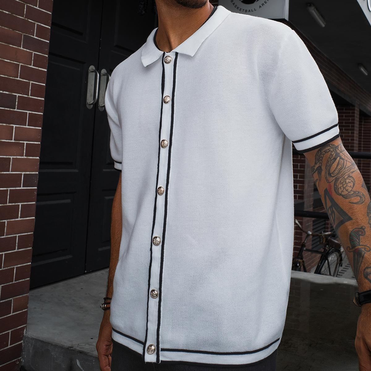 HYPESTFIT Men's Summer Casual Striped Knit Polo | Old Money Aesthetic Short Sleeve Top, Preppy Vintage Outfit