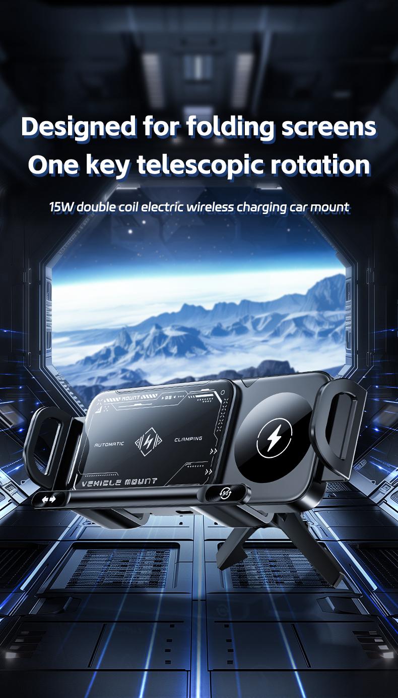 Vehicle Automatic phone holder for car , folding screen phone/tablet stand 15W wireless charger, 90-degree rotation, installed on car air outlet/center console, suitable for Samsung Galaxy ZFold6/5/4/3 Galaxy Z Fold/Notes other wireless charging phones