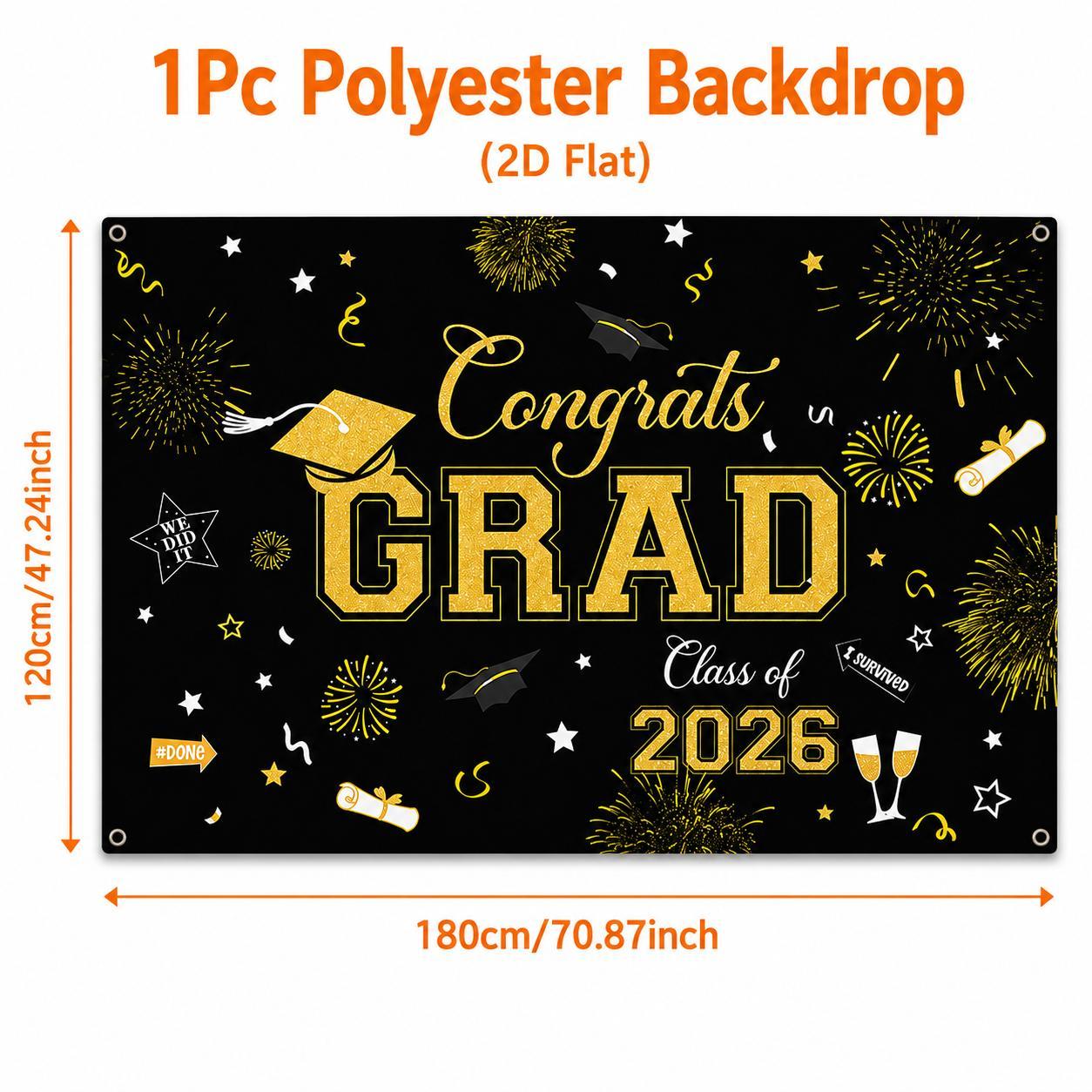 SummerVibes 47.24in x 70.87in Blue Gender-Neutral Class of 2026 Graduation Hanging Banner, Large Easy-Install Party Backdrop Decoration with Bold Congrats Grad, Stars Confetti, Caps, Indoor Photo Supplies, Hanging Banners