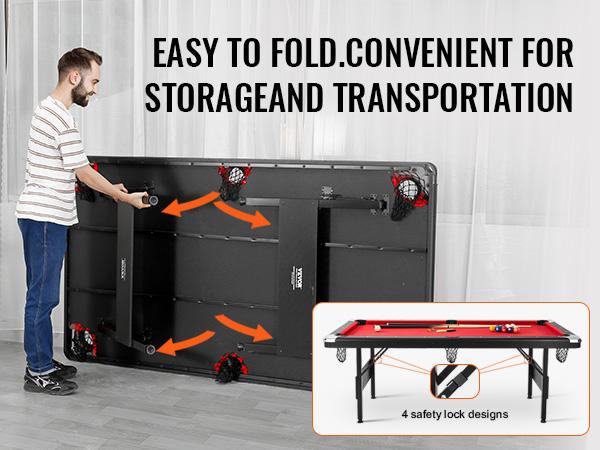 VEVOR Billiards Table, 7 ft Pool Table, Portable Foldable Space-Saving Table, Billiard Table Set Includes Balls, Cues, Chalks and Brush, Black with Red Cloth, Perfect for Family Game Room Kids Adults VEVOR Billiards Table, 7 ft Pool Table, Portable Foldable Space-Saving Table, Billiard Table Set Includes Balls, Cues, Chalks and Brush, Black with Red Cloth, Perfect for Family Game Room Kids Adults