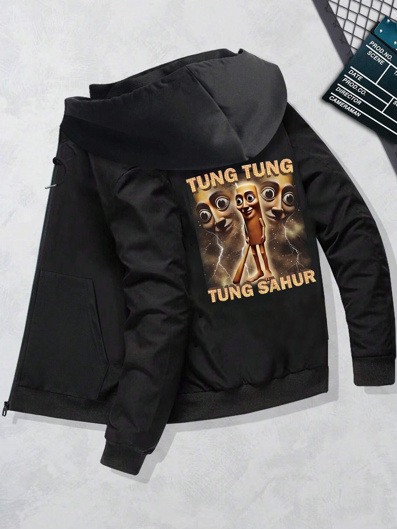 "tung Tung Tung Sahur" Graphic Cotton Zipper Hoodie, Casual Fitted Style, Comfortable Home Wear, Perfect for All Seasons