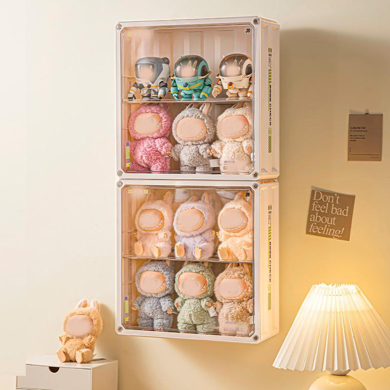 Plush Pendants Wall Hanging, Detachable Dividers, Magnetic Transparent Door, Suitable for Figurines, Dolls, Watches, Jewelry Display, Clear Organizer