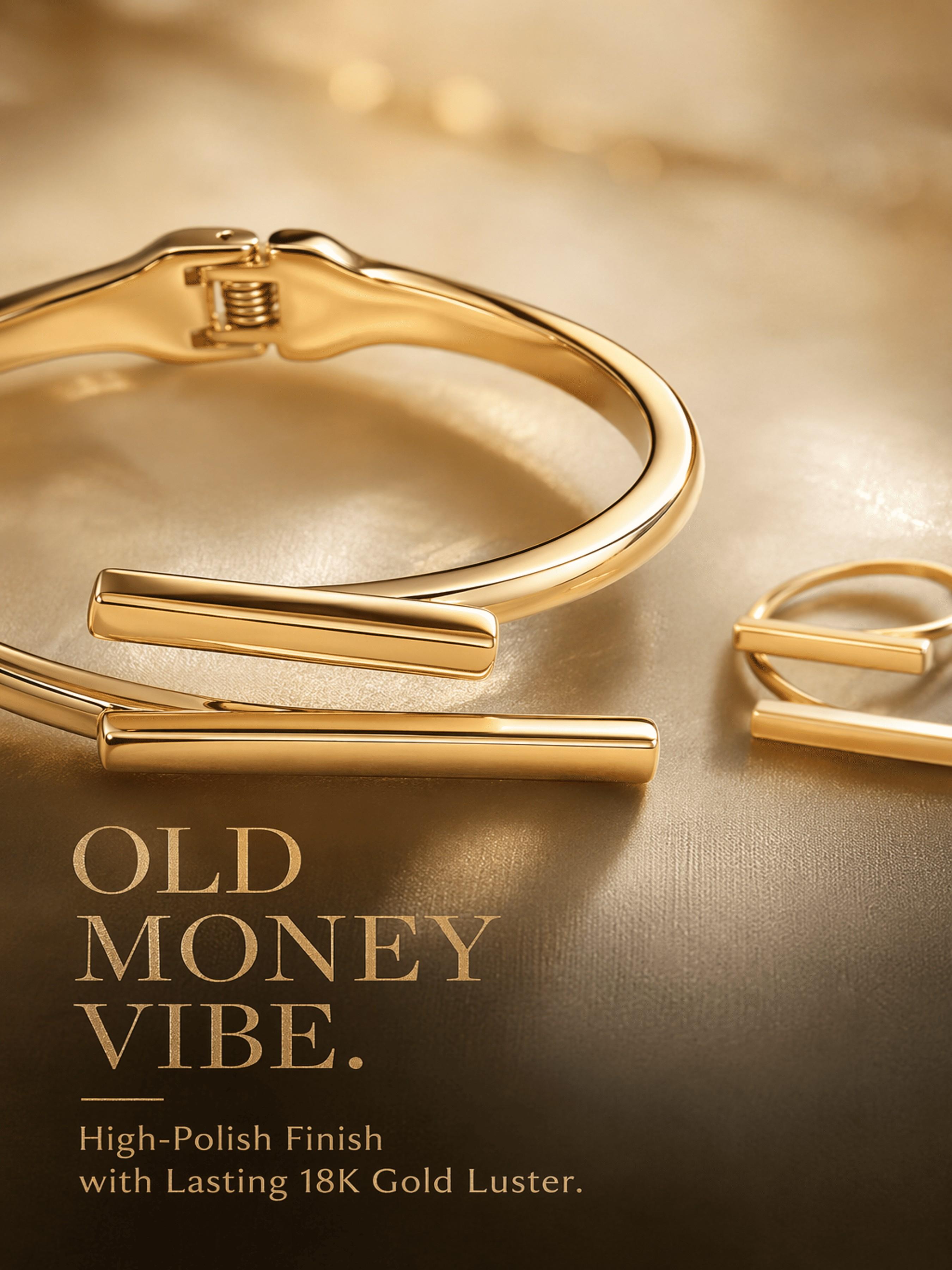 Minimalist Geometric Linear Gold-Plated Bracelet & Ring Set, Luxe Versatile Jewelry for Daily Commute & Date Nights