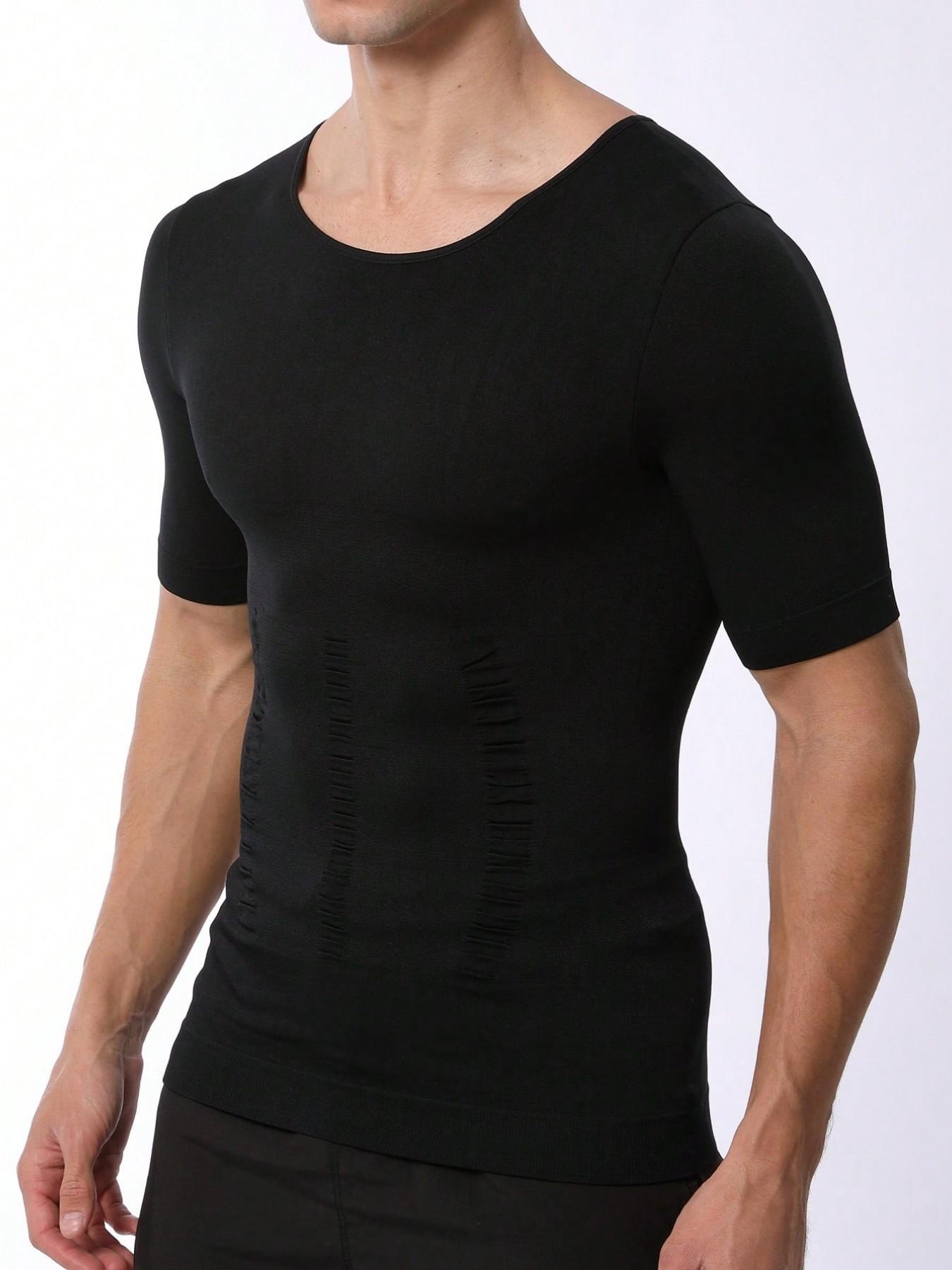 1 Count Men's Sports Tummy Control Firm Support Shapewear Tops, High Elasticy Fashion Style Body Shaper Tshirt, Breathable Comfortable Chest Abdomen Smoothing Base Shaping Top, Suitable for Daily Wear & Gym & Office Wear