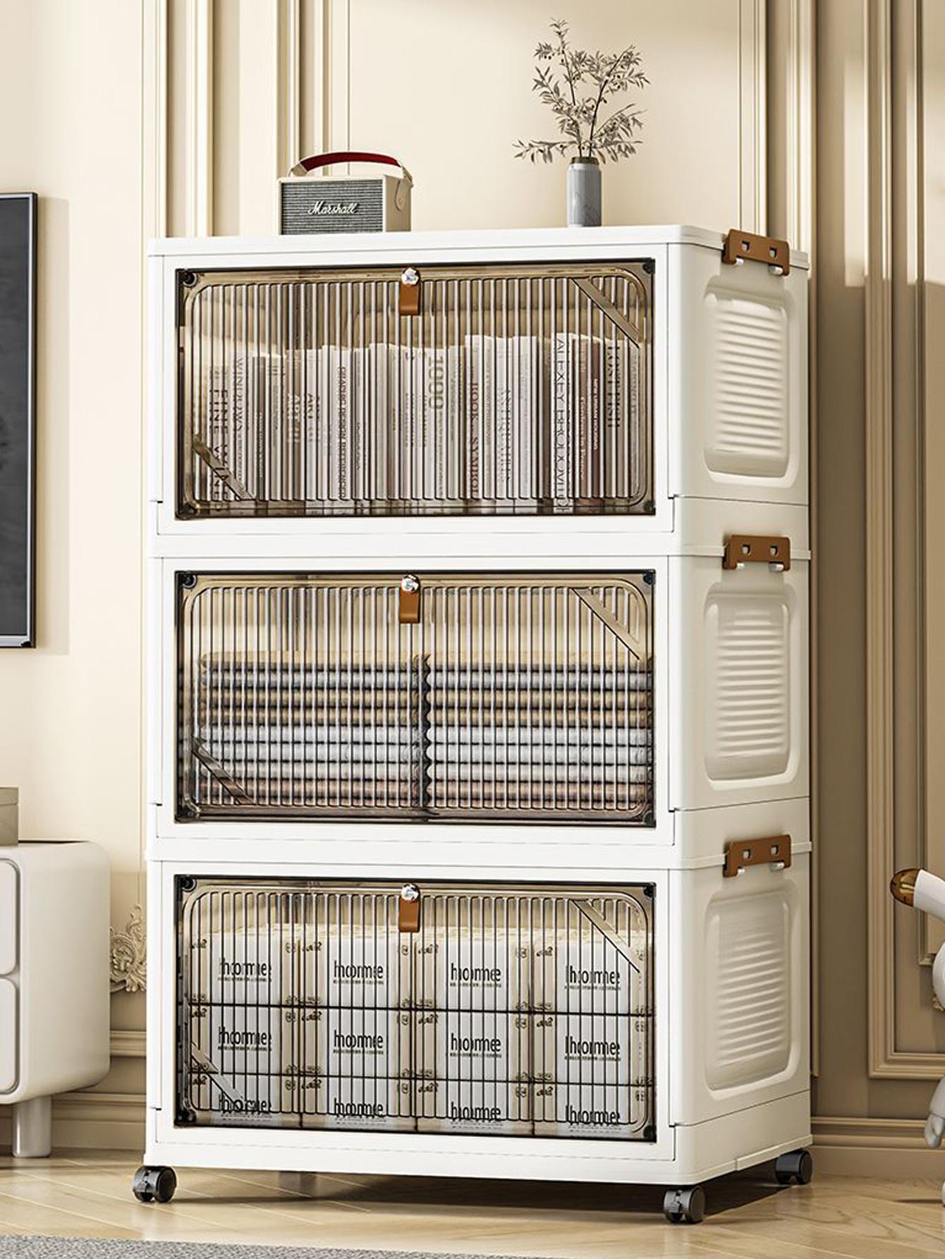 Large Capacity Foldable Storage Box, Collapsible Storage Box, Plastic Mobile Wardrobe Organizer, Clothes Sorting Cabinet, Space-Saving Design for Home Use