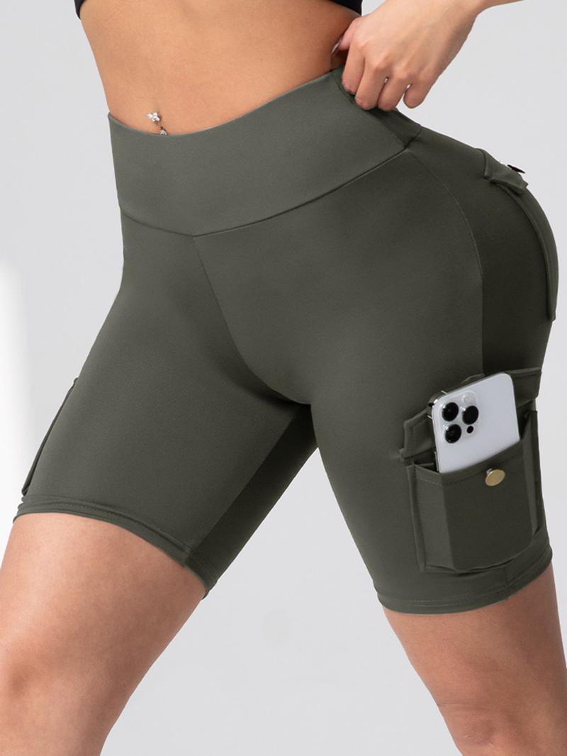 Women's Solid Color Pocket Design Skinny Shorts, Casual Comfy Breathable Shorts for Daily Wear, Ladies Bottoms for Summer