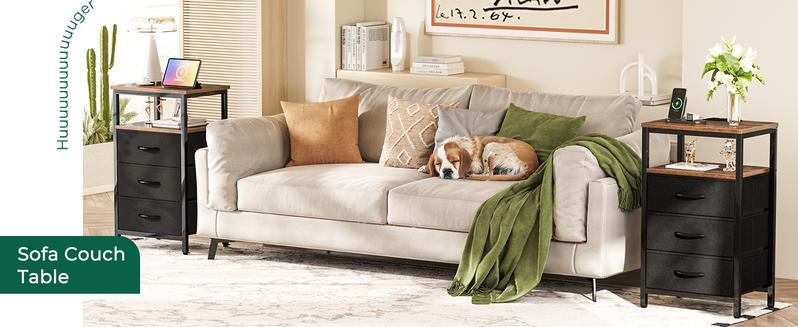 Huuger Nightstand with Charging Station, 27.6 Inch Side Table with Fabric Drawers, End Table Bedside Table with USB-C Port and Outlets