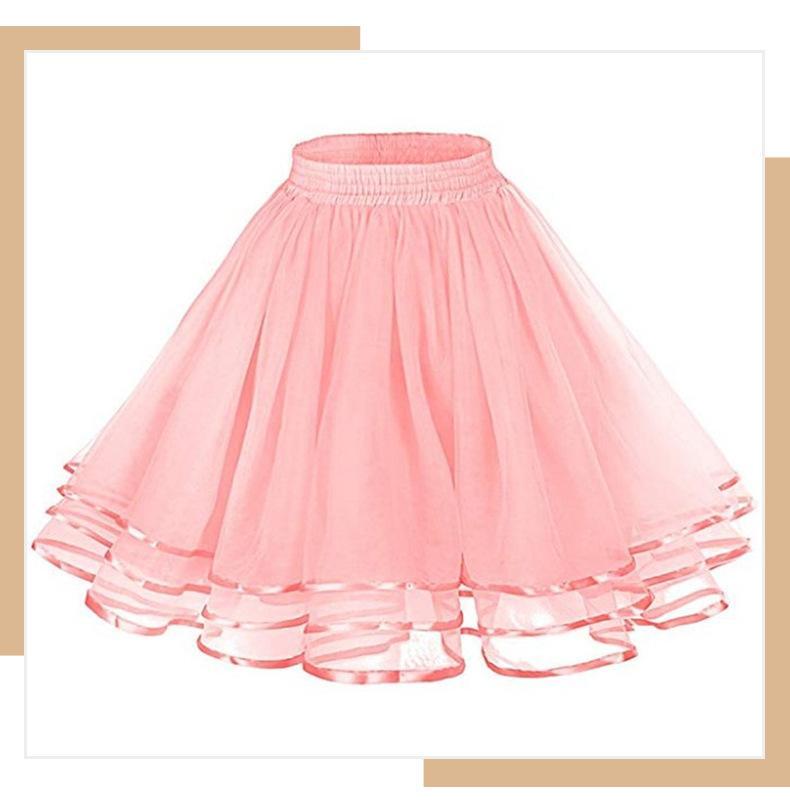 14 Colors Women Petticoat Tutu Underskirts Crinoline 50's Three Layers Ribbon Gauze Tulle Skirt Vintage Bridal Slips Rockabilly