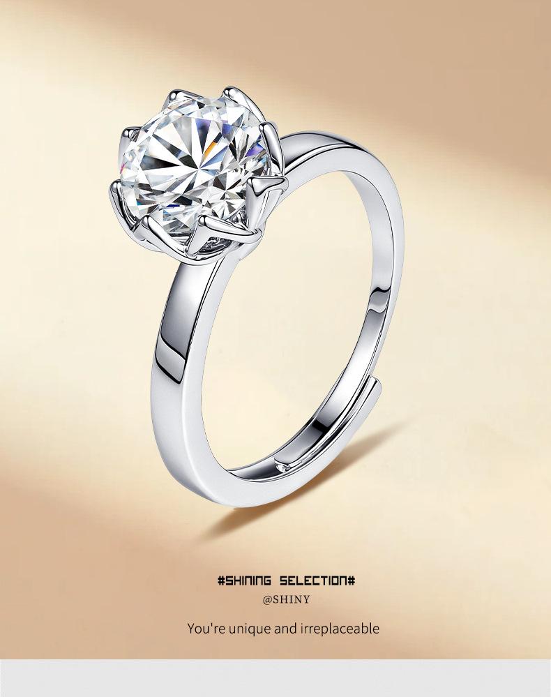 Copper alloy classic six-prong ring for women, simulated moissanite ring, women's ring, European and American luxury foreign trade jewelry manufacturer