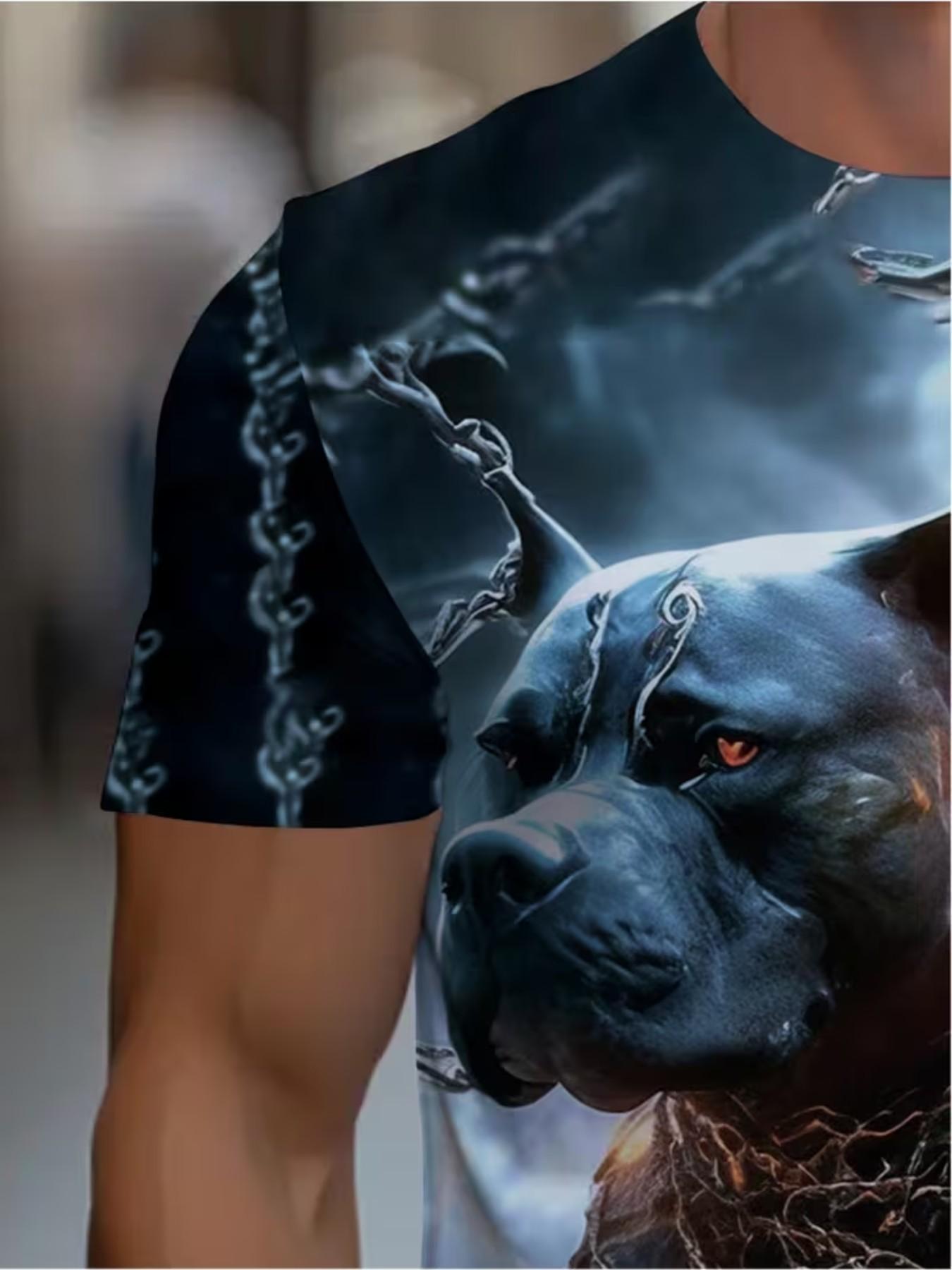 Men's Hot Dogue 3D Print T-Shirt, Vibrant Round Neck Short Sleeve, Summer Casual Art Pattern Tee, Holiday Gift Idea