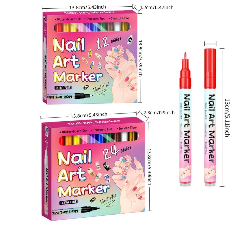 12/24 Color Nail Art Pens, 0.5 MM Nail Polish Pens Set Drawing Painting Point Liner Acrylic Painted Pen Kit, Waterproof and Quick-drying Nail for DIY Nails Art Design Manicure Tools