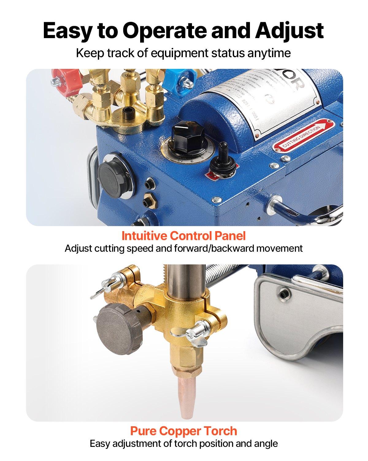 VEVOR 110V CG2-11C Electromagnetic Pipe Cutter, 2"-30"/Min Automatic Beveler for 0.2"-4" (5–101.6 mm/300x270x160 mm) Tubes, 3 Tips, 10-Speed Adjustment, Adjustable Angles, Copper Torches, 11.8x10.6x6.3 in, 14.8 kg, Pipe Cutters, Torch Burner, 300 X 270 X