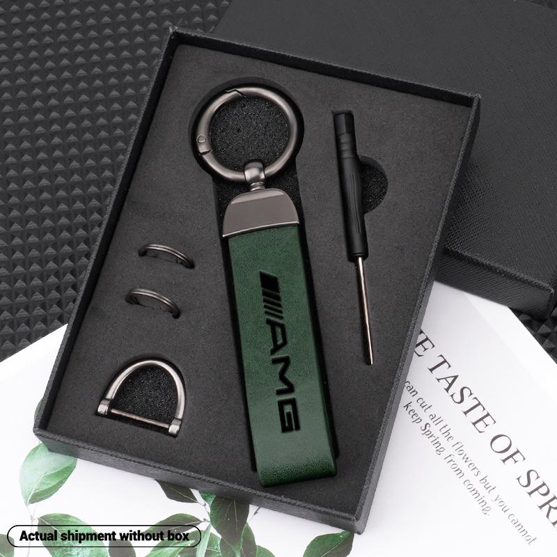 High Grade Leather Keychain, Car Logo Keyring Accessories, Compatible with Mercedes Benz Amg W204 W205 W211 W212 W213 W176 Gla Cla