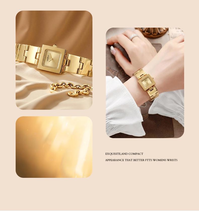 Ladies' luxurious square watch, designed with gold and silver colored stainless steel, with 30-meter water resistance. This fashionable and elegant timepiece is an exquisite gift for her.