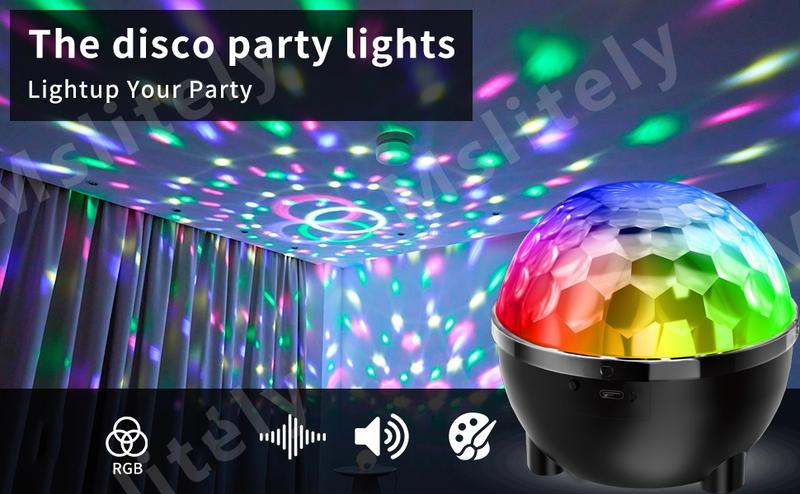 USB Low Voltage Power Cord Powered 6LED Disco Ball Lights with Sound Activation DJ Party Lights for Parties, Birthday Parties and Holidays