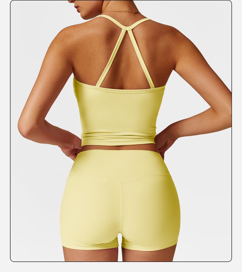 MFVIM Women's Yoga Wear Backless Lace Up Sports Bra and High Waisted Hip Lifting Shorts Matching Workout Set butt-lifting Pilates Improver Suit Sleeveless Gym Tops Lightweight Activewear Running Outfits Sporty Style Clothes