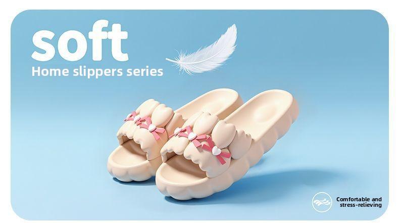 Cute Heart Bow Cloud Slides for Women, Soft EVA Platform Sandals for Summer, Casual Indoor Outdoor Beach Pool Shoes, Comfy Walking Slippers versatile flat