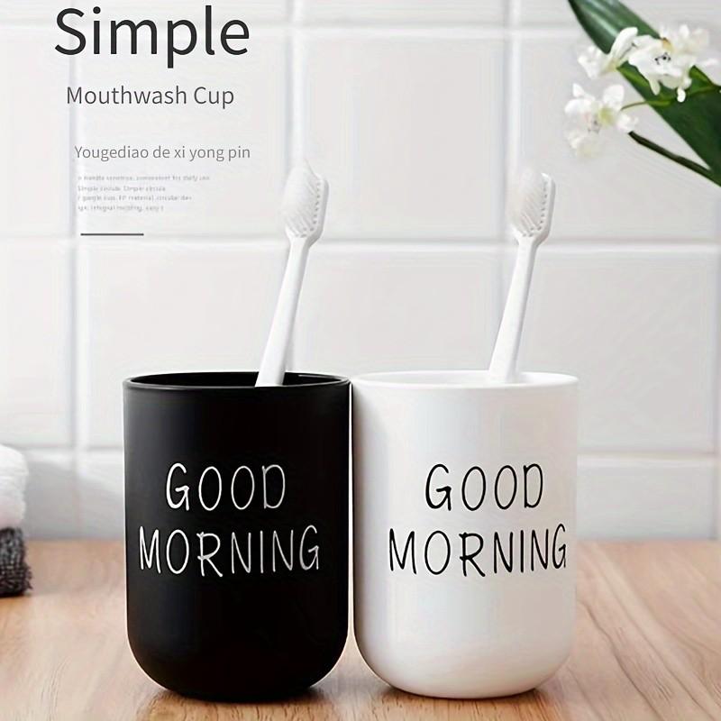 Good Morning Letter Pattern Toothbrush Holder, 1 Count Durable Plastic Toothbrush Cup, Cute Simple Toothbrush Holder for Bathroom Decor