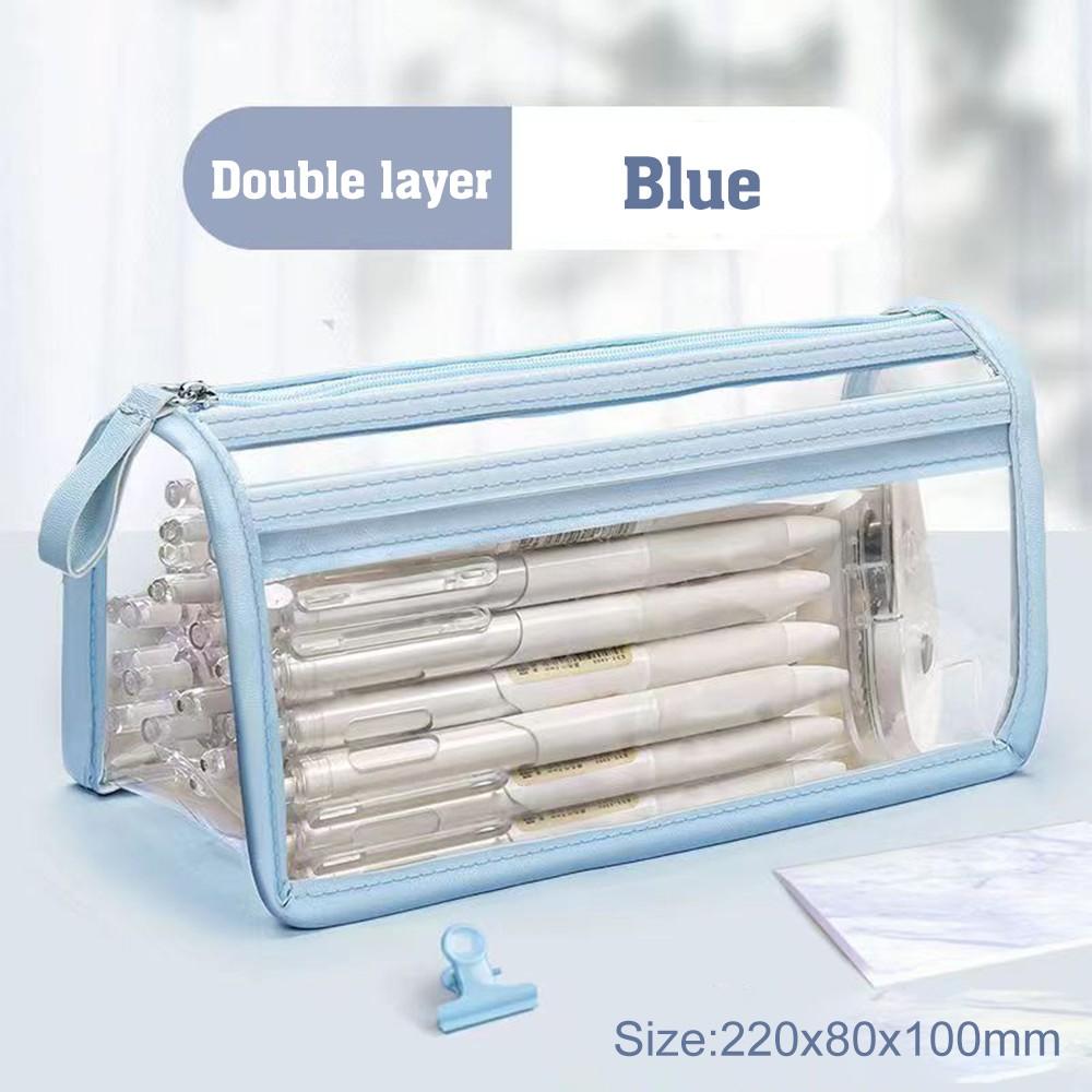 Large Capacity Pencil Case, PVC Transparent Zipper Storage Bag, Portable School Supplies and Cosmetic Bag, Suitable for Office Travel