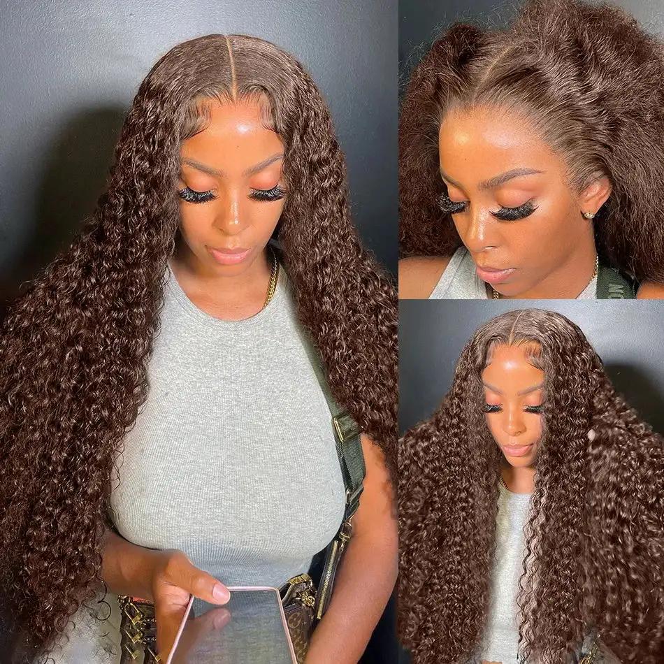 Bling Hair Brown Color 13x4 13x6 Deep Wave Lace front Wigs Human Hair Pre Plucked Deep Curly Human Hair Wig Deep Wave Frontal Wigs for Women Curly Lace Front Wig with Baby Hair TikTokShopHolidayHaul SpringStatements