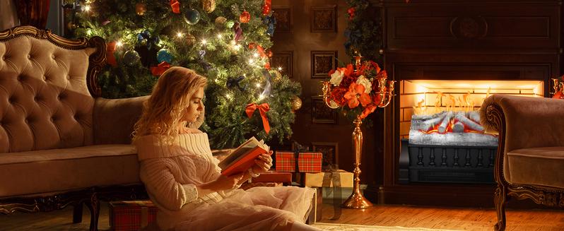 R.W.FLAME Electric Fireplace Log Heater,Remote Control, Adjustable Flame Brightness, Realistic Ember Bed, Overheat Protection, For Home and Office, 750W/1500W