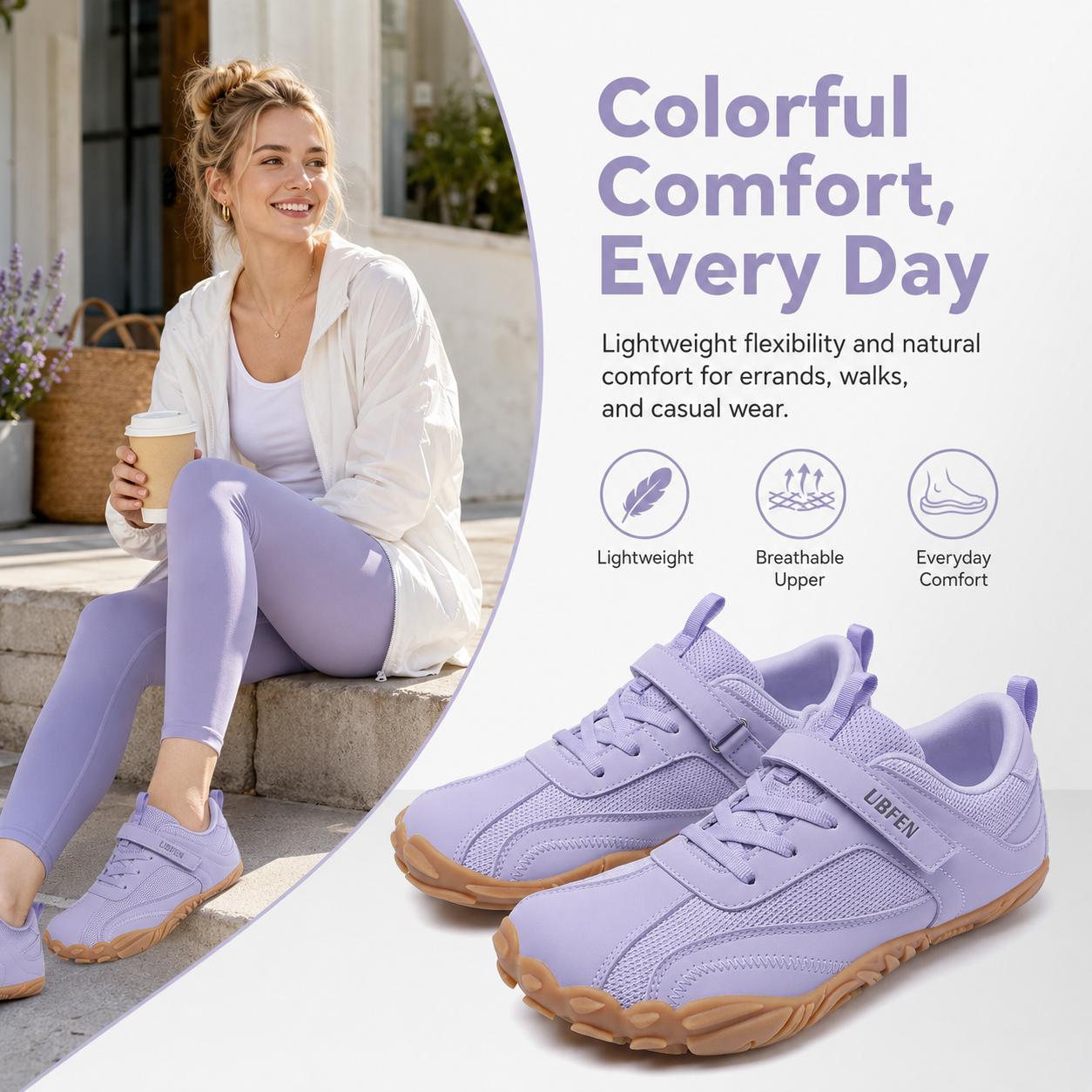 UBFEN Women's Barefoot Athletic Casual Sneakers - Wide Toe Box, 0 Drop, Adjustable Fit, Flexible, Cushioned, Lightweight, Grip Outsole for Work & Casual Wear,back to school,back to school haul