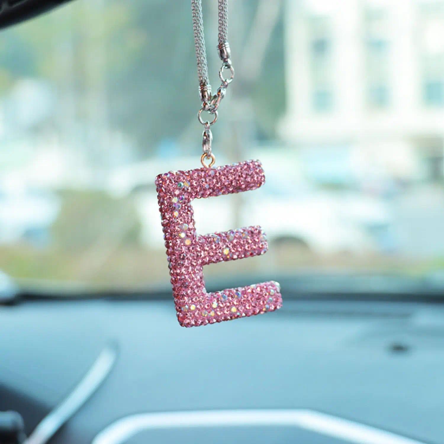 Women's Pink Rhinestone Letter A Car Charm - Sparkle Crystal Rearview Mirror Hanging Ornament, Auto Interior Decor, Personalized Accessory for Daily Drive, Gifts, Decorates Cars (sohochic)