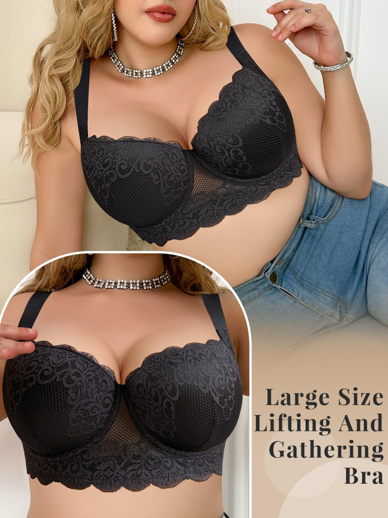 2PCS Plus Size Lace Push-Up Bra Set - Underwire Support Anti-Sagging, Wide Straps For Back Bulge Smoothing, Side Panel Lifting & Shaping, Breathable Comfort, Adjustable Straps, Ideal For Everyday Wear & Special Occasions