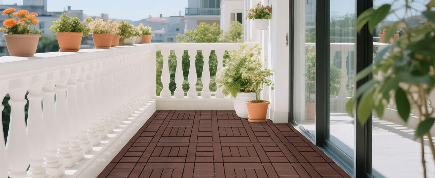 Brown Interlocking Deck Tiles, 44 Pack , 12"x12" Waterproof Outdoor Flooring All Weather Use, Patio Floor Decking Tiles for Porch Poolside Balcony Backyard foam marble wpc frameless shower door Reinforced Garage Screen High Gloss Water-Based Epoxy Paint