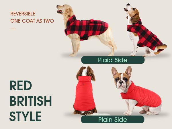 Kuoser Dog Winter Coat, Windproof Dog Fleece Jacket British Style Plaid Cold Weather Dog Vest Coats