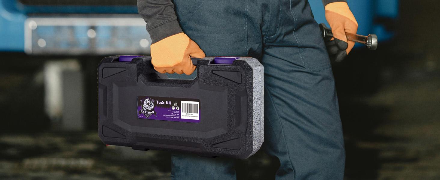 Complete Tool Set, Purple Hand Kit With Case| Versatile tool assortment for home repairs, DIY projects, furniture, crafting, and daily fixes in toolbox.