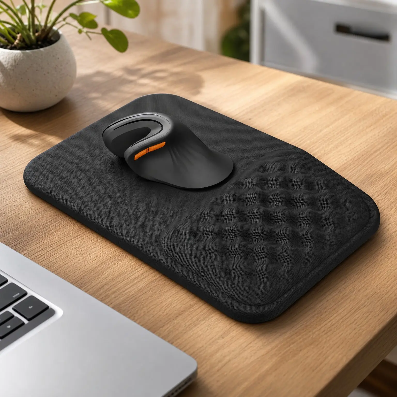 Ergonomic Mouse Pad with Wrist Support, Soft Memory Foam, Non-Slip PU Base for Pain Relief, Desk, Home, Office, 12x8 Inches, Black (Mouse Not Included)(Gift)
