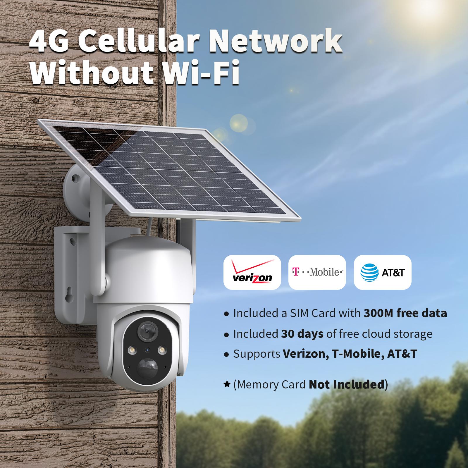 White 4G LTE Cellular Solar Surveillance Security Camera – 2K HD Video 360° View, No WiFi, Remote APP Controlled, Motion Activated, Night Vision, 4G Data Card Included (Data refill is required for Unlimited 4G data usage)