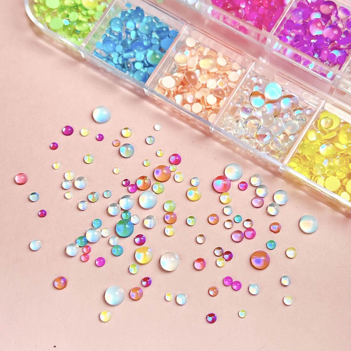 1Box Novelty Creative Translucent Mermaid Tear Bead Nail Charms Multiple Colors Flat Bottomed Bubble Bead Nail Art Decorations for Women DIY Pnene Case Nails Crafts