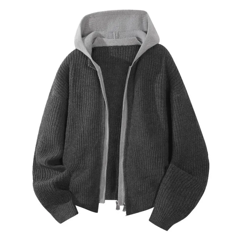 Men's Ribbed Knit Full‑Zip Stand Collar Cardigan Jacket, Heavyweight Knitted Zip‑Up Sweater Coat, Streetwear Outerwear for Fall Winter Daily Outfits # sohochic