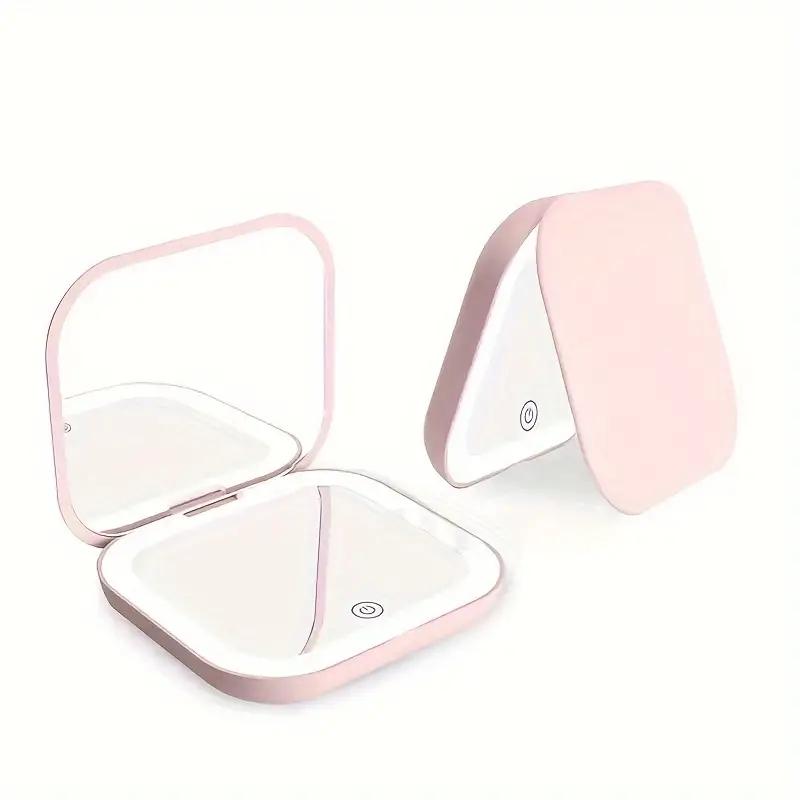 Portable LED Travel Cosmetic Mirror, 1 Count Rechargeable Luminous Compact Cosmetic Mirror, Lighted Makeup Mirror, Double-sided Pocket Mirror for Women & Girls