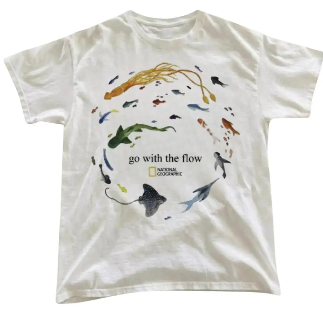 Marine Animals 'Go With The Flow' T-Shirt, Ocean Shirt, Animal Tee, Gifts Shirt, Unisex Vintage Graphic Tees Gothic Grunge Y2k Emo Scene Amity Affliction Style Clothes Men Women Streetwear y2k unisex graphic versatile short sleeve  day gift shirt breathab
