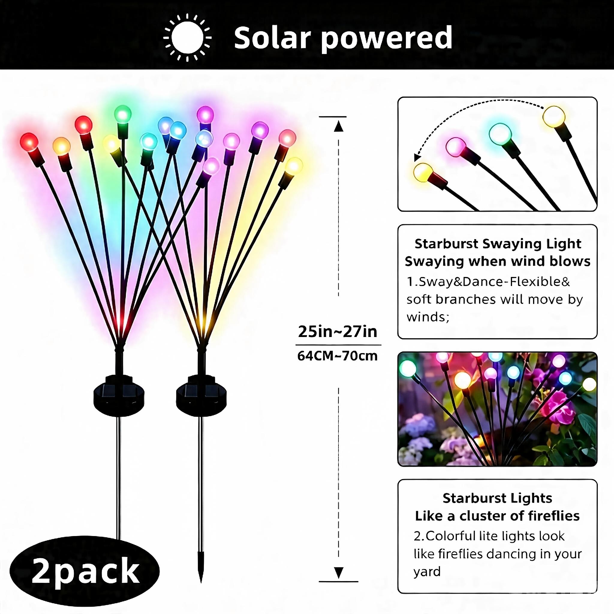 2-Pack Solar Lawn Firefly Lights, LED Fan Firefly Ground Lamp, Waterproof Outdoor Solar Light, Outdoor Solar Lighting