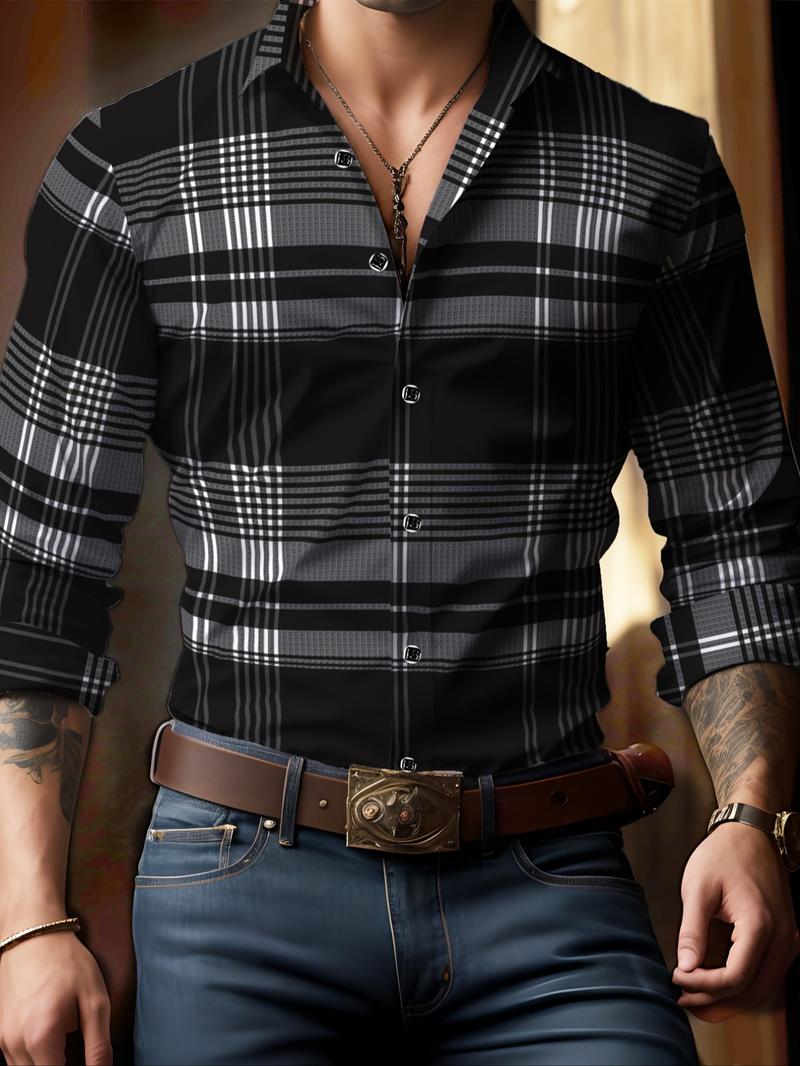 Men's Long Sleeve Casual Shirt, Fashionable Simple Design, Ideal for Dates & Social Events, Perfect Choice for Spring Summer Fall Cs5861 Men's Long Sleeve Casual Shirt, Fashionable Simple Design, Ideal for Dates & Social Events, Perfect Choice for Spring Summer Fall Cs5861