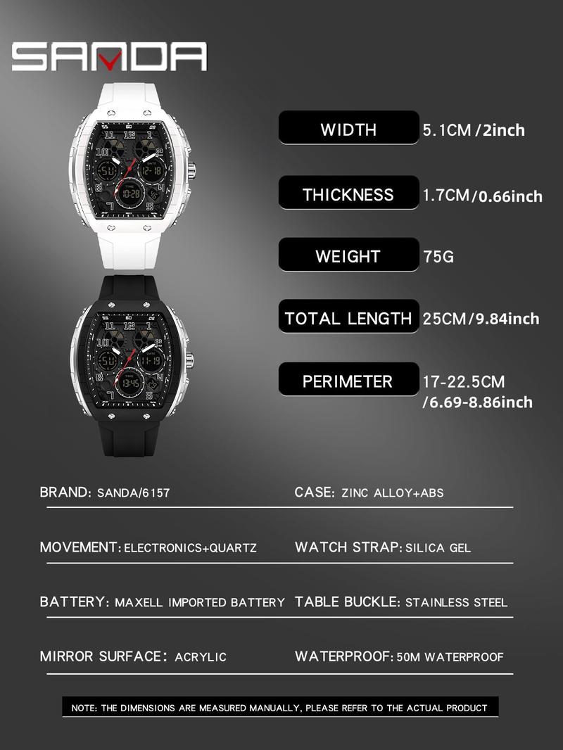 Men's Fashion Digital Analog Watch, Casual Sporty Quartz Digital Watch with Luminous Dial & Alarm Function, Waterproof Watch with Digital Display for Men with Box