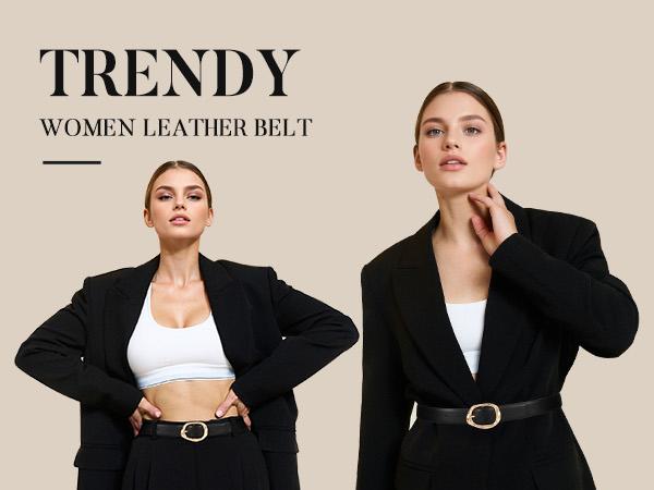 JASGOOD Women Leather Belt Ladies Casual Waist Belt Fashion Women Belt with Gold Buckle for Jeans Pants dealsforyoudays